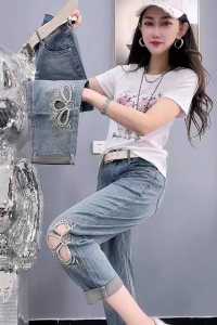 Quần Jeans Denim Ống Thẳng Ôm Dáng Cạp Cao Quần Thường Ngày Mùa Hè Mới Quần Jeans Nữ Quần Jeans Denim Ôm Dáng Cạp Cao