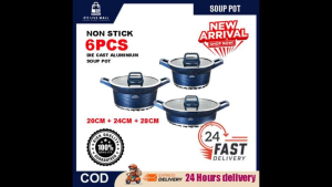 ROYAL DESSINI 6PCS ALUMINIUM NON STICK CASSEROLE POT BOWL DEEP SOUP POT  COOKWARE TOOL RANDOM COLOR