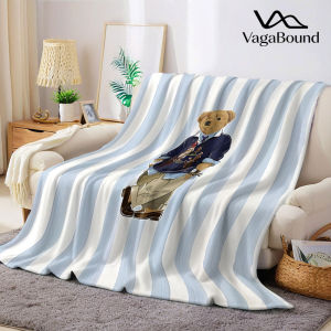 Preppy Bear Stripe Flannel Blanket Warm Soft Halloween Christmas Decorative Couch Warm Cozy All-Season Gift