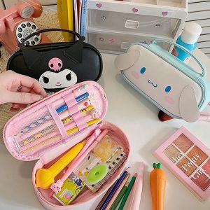 กระเป๋าเครื่องเขียน กระเป๋าดินสอ ขนาดใหญ่ จุของได้เยอะ แบบพกพา ลายการ์ตูนอนิเมะ Sanrio My Melody Kuromi Cinnamon น่ารัก สําหรับนักเรียนหญิง
