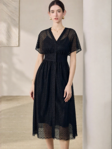 Roey s house | Elegant Lace Hollow Out Maxi Dress Womens Summer V-Neck Waist Cinched Commuter