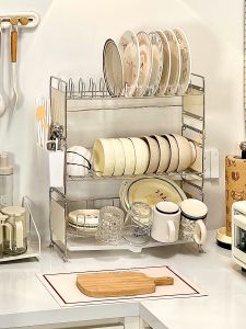 ชั้นวางจานสแตนเลสสำหรับใช้ในครัว ชั้นวางจาน ช้อน ชั้นวางเครื่องครัว ชั้นวางจานแบบแยกช่อง ชั้นวางเครื่องครัวแบบระบายอากาศได้ดี