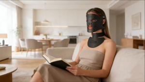 7 Colors Waterproof LED Light Therapy Mask Silicone Face and Neck Mask – Red Light + Near-Infrared PDT Photon Technology for Anti-Acne Pore Tightening Brightening Skin Rejuvenation