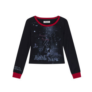 เสื้อยืด Achihara ป้องกันแสงแดด แขนยาว คอกลม ทรงพอดีตัว ผ้าผสมคอตตอนและยางยืด สำหรับผู้หญิง ฤดูใบไม้ผลิ ฤดูใบไม้ร่วง