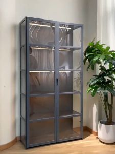 4/5 Layers Bamboo Display Cabinet Acrylic 2 Doors 3-sided Transparent Glass Garage Kit Storage