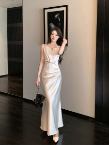 White Satin Neckline Halter Fish Tail Summer Bridal Long Dress