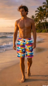 ( 2pcs )- Colorful Summer Floral Beach Short for Men Hs-#6