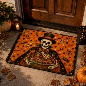 VIKAMA Halloween Skeleton Candy Doormat Non Slip Entrance Rug Spooky Vintage Skull Floor Mat Indoor Outdoor Home Decor
