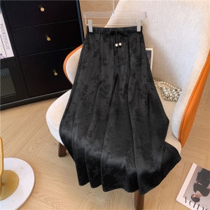 New Chinese Jacquard Drawstring High Waist Skirt Womens Summer Plus Size Fat Sister Drape Beautiful Slim Looking National Style Skirt