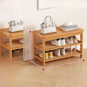 Economic Integrated Doorway Shoe Rack Bench Home Use Multi-Function Bamboo Craft Shoe Cabinet Convenient for Taking Shoes