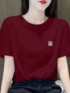 Pure Cotton Short Sleeve T-Shirt Womens Loose Fit round Neck Top Summer Style Wine Red Color Slimming Effectiveness Half Sleeve Shirt