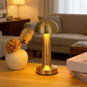 USB Touch Three-Color Gold Mushroom LED Night Light Eye-Protection Bedside Lamp Warm Ambient Soft Light for Bedroom