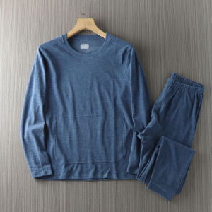 Bộ Đồ Lót Nam Mùa Thu Đông Dày Dặn Có Miếng Đệm Bằng Lông Cừu Màu Trơn Quần Áo Giữ Nhiệt Quần Dài Áo Tay Dài Bộ Đồ Lót