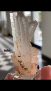 🇧🇷 巴西天然三生晶柱白水晶簇 | 🧡粉橘色 Brazil Natural Intergrown Clear Quartz Cluster