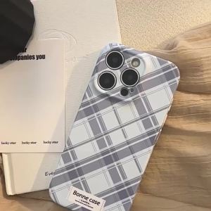 Blue Grey Plaid Phone Case For iPhone 17 Air 16 Pro Max 15 14 13 12 11 Pro Max XS 8 7 Plus Shockproof Silicone Soft Case