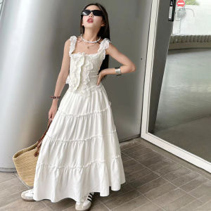 Girls Summer Half Skirt Children French White Long Skirt 12 Years Old Girl Summer Cake Skirt Big Kids Forest System Skirt