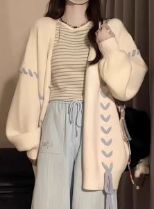 ย้อนยุค นุ่ม เสื้อสเวตเตอร์ถัก ผู้หญิง หลวม Lazy Style Open คาร์ดิเกน ดีไซน์ หลากหลาย แจ๊กเก็ต อินเทรนด์ คอวี เสื้อแขนยาว