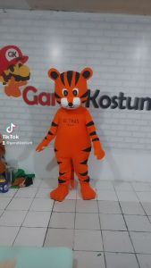 Kostum maskot badut macan oren dan hitam setelan dewasa lucu