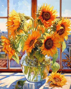 Oil Painting By Numbers Sunflower Drawing By Numbers Flower DIY Digital Oil Painting Vase Crafts Supplies Adults Home Decoration