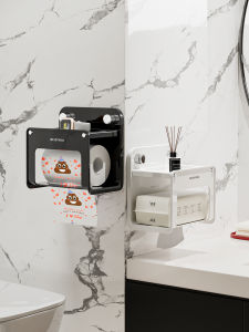 Wall-Mounted Toilet Paper Holder Luxury Style PET+ABS Material Bathroom Storage Rack Paper Towel Box Organizer