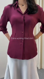 Kemeja Kerja Slimfit Wanita Polos Lengan Panjang – Adem Kuliah | Elsira Blouse Simpel Elegan Outfit