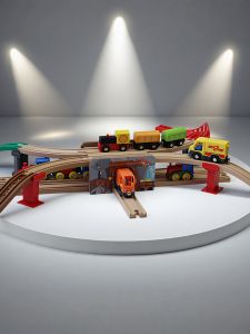 Multifunctional Two-Layer Sound-making Wooden Train Track Bridge Expansion Accessory