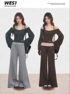 WESTAYONE | Korean Dot Print Spaghetti Strap Off-Shoulder Knit Top Pants