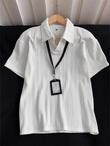 Loose Fit Ice Silk Half Sleeve Polo Shirt Mens Summer American Retro Breathable Collared T-Shirt Wheat Ear Texture T-Shirt