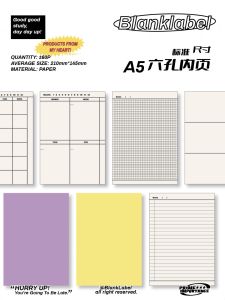 A5 Paper Size Blank Lined Colorful Mini Square Grids Six Hole Refillable Page Dated Undated Planner Notebook by BLK.LABEL