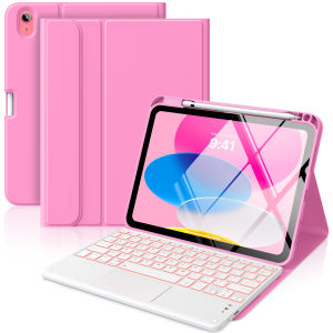 MoKo Touch Keyboard Case for iPad (A16) 11th Generation 11 inch 2025 iPad 10th Generation 10.9 inch Case with Pencil Holder 7 Colors Backlit Multi-TrackPad Detachable Bluetooth Keyboard