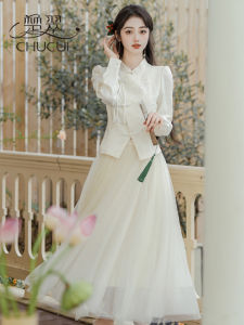 Elegant New Chinese Style Long Sleeve Womens Suit Set with Top And Mini Skirt Beautiful Spring Outfit for Small Figures