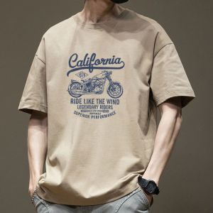 Heavyweight Pure Cotton American Retro Short Sleeve T-Shirt Men Summer Trend Loose Large Size Base Shirt Body Tee Top Half Sleeve