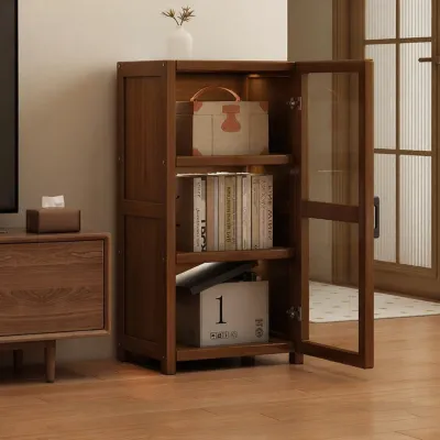 Simple Modern Wall Corner Bookshelf Glass Door Childrens Bookcase Storage Cabinet Floor Standing Integrated Design Bamboo Mountain