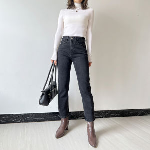 Zuo Tang High Waist Straight-leg Denim Female Loose Slim Looking American Inelastic Denim Black Gray Ankle-Length Cigarette Pants