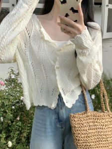 แขนยาวถัก คาร์ดิเกน ผู้หญิง แจ๊กเก็ตเปิดหน้า เสื้อท่อนบน ฤดูร้อน ผ้าอะคริลิคกลวงออก ดีไซน์ ลำลอง ชุดทํางาน