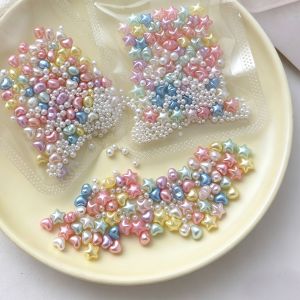 50Pcs 3D Pearlscent Heart Star Nail Charms Candy Color Love Pentagram Resin Nail Art Decoration DIY Minimalist Manicure Supplies