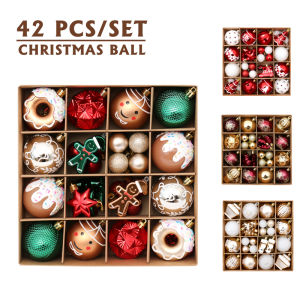 42 Christmas Ball Baubles Set Christmas Tree Shatterproof Hanging  Kit Xmas Decorations for Family Birthday Party