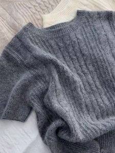 PAIBOLI | Design Large Size Ladies Knitwear Gray Fall New Short Top