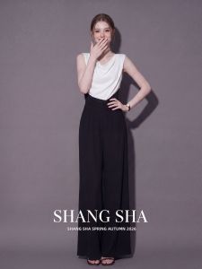 SHANGSHA | Elegant High-end Style Black and White Check Jumpsuit