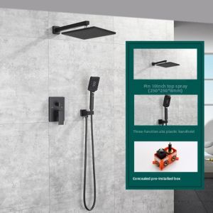 BANGPU | Brass Black In-Wall Shower Set Overhead Cold Hot Bath