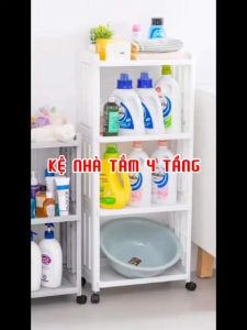 Kệ nhà tắm 4 tầng kệ đa năng chịu lực tới 30kg có bánh xe di chuyển xoay 360 độ
