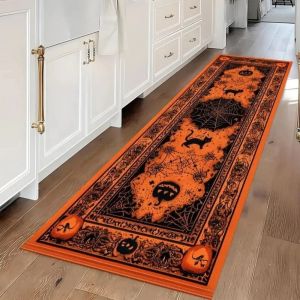 VIKAMA Halloween Mạng Nhện Thảm Chùi Chân Có Thể Giặt Được Thảm Nhà Bếp Cho Phòng Khách Phòng Tắm Lối Vào Trang Trí Phong Cách Mỹ Thảm Tròn Polyester