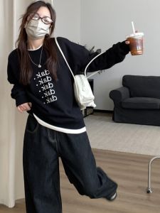 Spring Autumn Womens Thin Hoodie Fashionable Chic Black Top Elegant Unique Early Fall Trendy Streetwear Style Ladies Sweatshirt