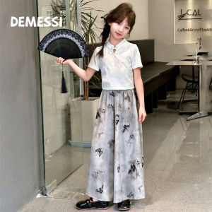 Lightweight Ethnic Style Girls Short Sleeve Set