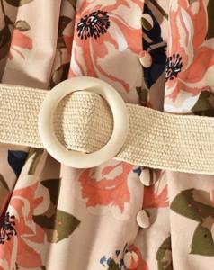 P006-036 PIMNADACLOSET - Long Puff Sleeve Loose Gorgeous Flowers Dress With Belted