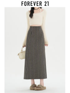 Forever21 | Business Style Striped Slit Straight Skirt