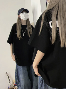 Loose Fit Pure Cotton Short Sleeve T-Shirt Womens Summer Versatile Streetwear Hip Hop Letter Print Big Size Casual Top