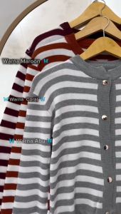 Cardi Moura Motif Garis Model Crop Tebal by Acukusae / Cardigan Stripe Korean Style Bahan Tebal