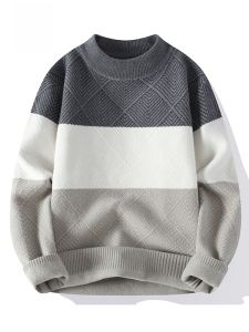 ROMON | Lomond Mens Round Neck Knitted Sweater Thickened Warm Casual Loose Base Layer Winter Fashionable Long Sleeve T-Shirt