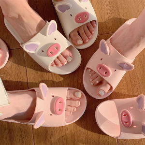 Cute Little Pig Pig Slippers Home Bathroom Anti-Slip Summer Couples Soft Plush Floor Slippers Men Women Korean Style PVC
